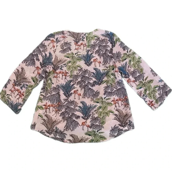 Signature Studio Flamingo Tropical Top Size Medium V-neck Whimsical Resort Wear - Picture 11 of 15